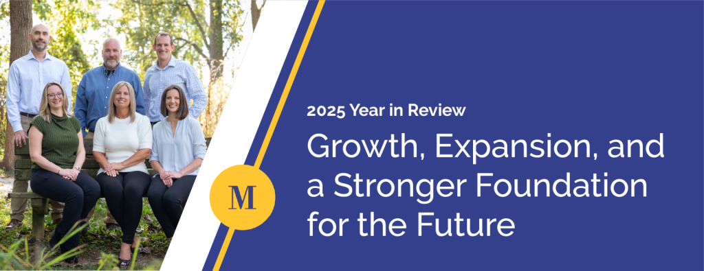 A picture of the McSteen Land Surveyors team appears to the left. To the right the words "2025 Year in Review: Growth, Expansion, and a Stronger Foundation for the Future"